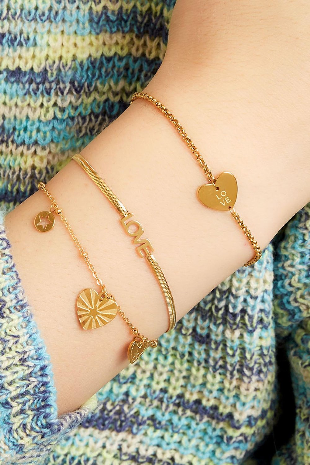 Bracelet with heart charm Gold Color Stainless Steel h5Picture2